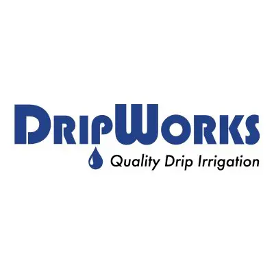 Blue "DripWorks" logo with a water droplet and the tagline "Quality Drip Irrigation".