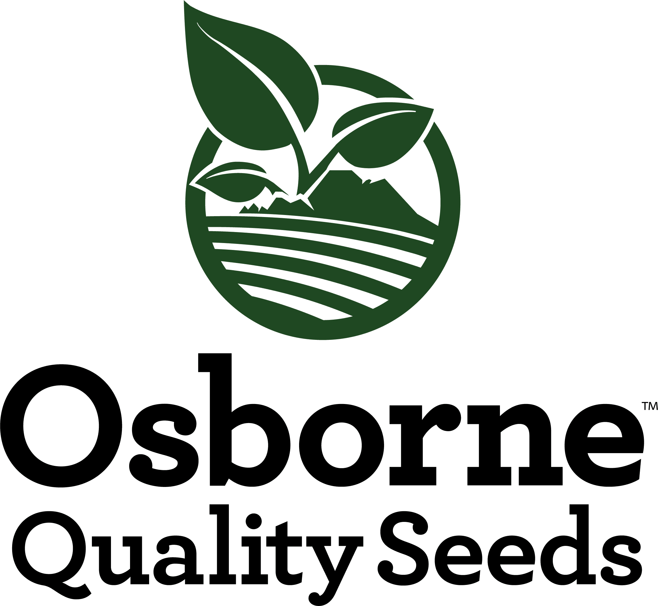 "Osborne Quality Seeds" logo with black text and a green circular icon of sprouting seeds over fields.