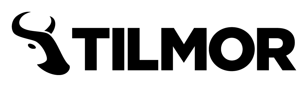 Black "TILMOR" text with a stylized bull's head silhouette on a gray background.