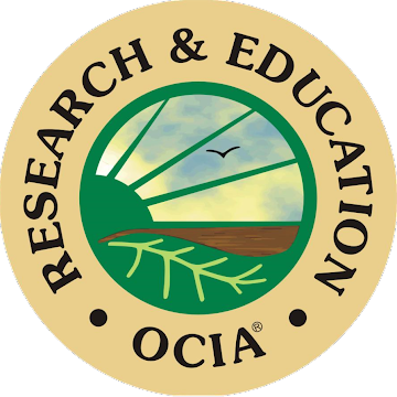 "Research & Education" circle logo with a nature scene and the acronym "OCIA".