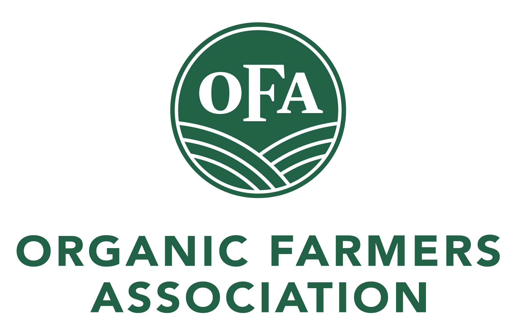 "Organic Farmers Association" logo with "OFA" in a green oval above stylized green fields.